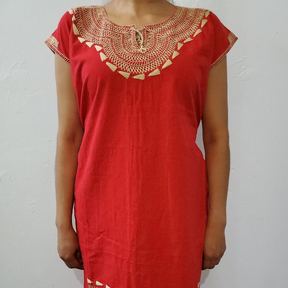 Red Mexican Artisanal Dress - Picture 4 of 5